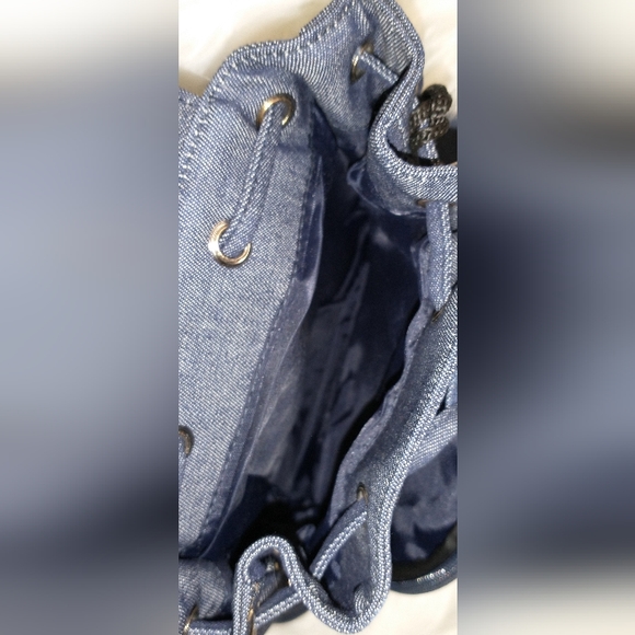 Women's Blue Canvas Drawstring Backpack Purse - Picture 6 of 9